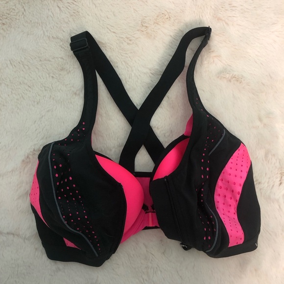 Victoria’s Secret Pink and Black Sports Bra with Front Zip 32DD - Picture 2 of 5
